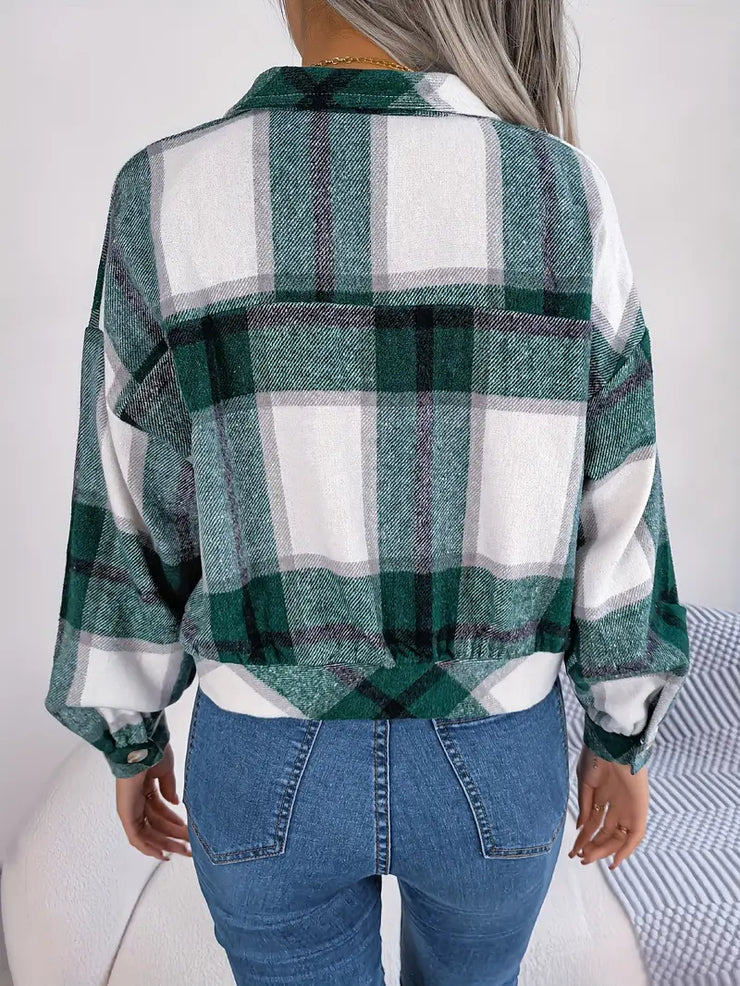 Zoe | Cropped Plaid Flannel Jacket